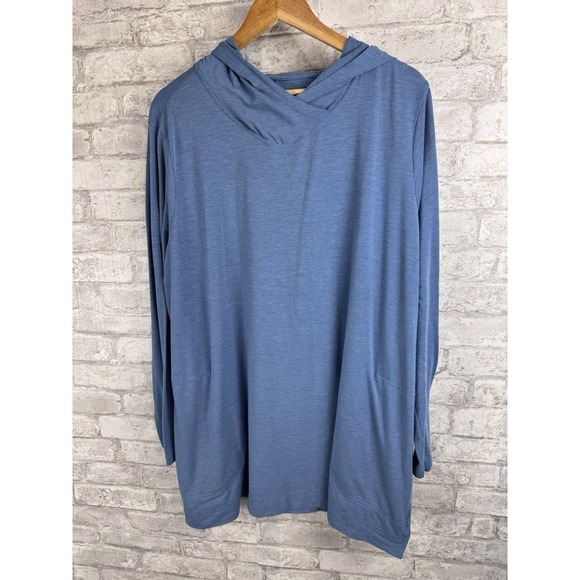 Duluth Trading Womens Performance Hooded Long Sleeve T-Shirt  XXL Blue Pockets - Picture 1 of 11